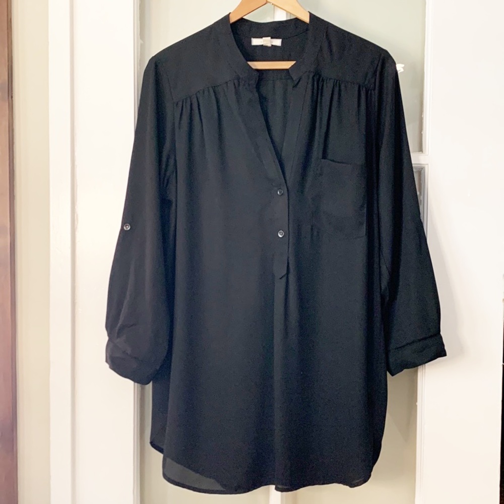 Pleione Women’s Black Button-Tab Sleeves Top (Size S)